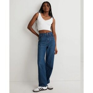 Madewell Baggy Straight Jeans Slouchy Rigid Denim Hemp Dark Worn Indigo Wash 25‎